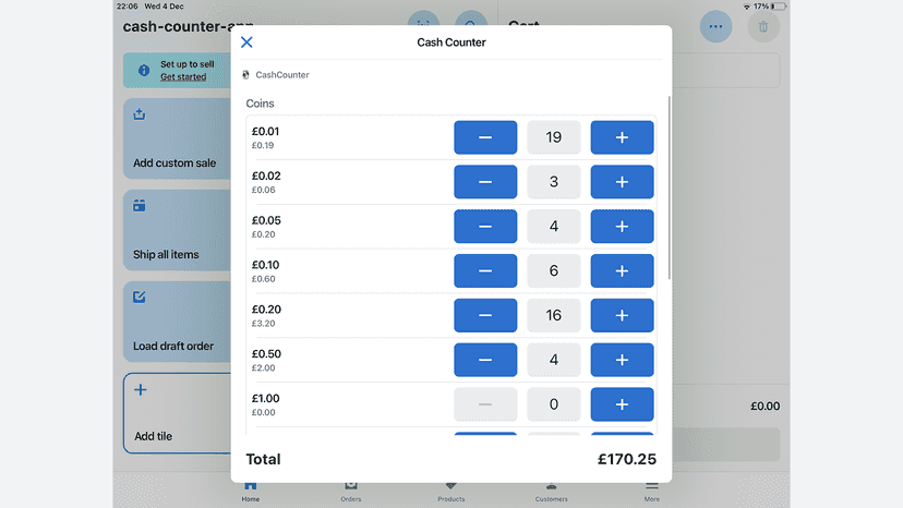 A screenshot of the CashUp Cash Counter app