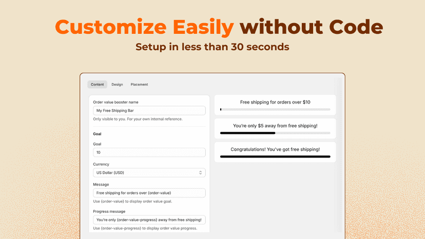 Customizable Free Shipping bar with design and colors