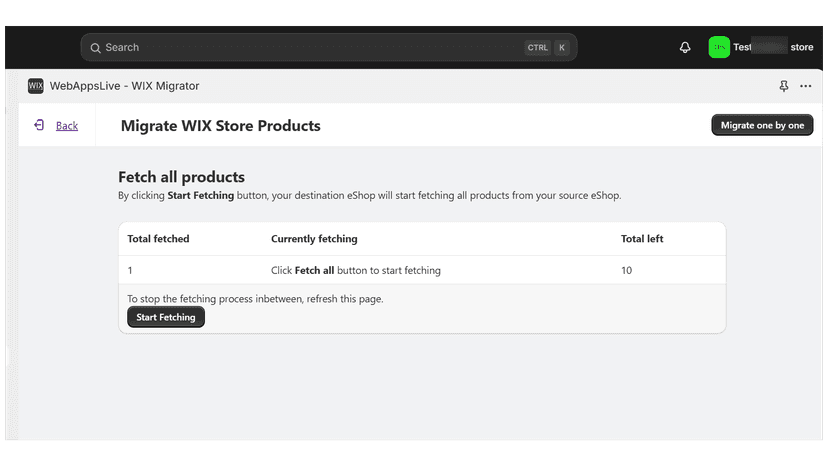Webappslive - Wix Migrator - Fetch all products