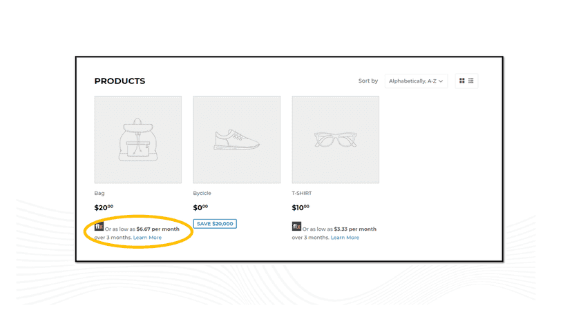 Flexiti Monthly Payment Widget and Product List