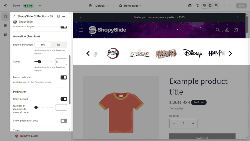 ShopySlide settings 2