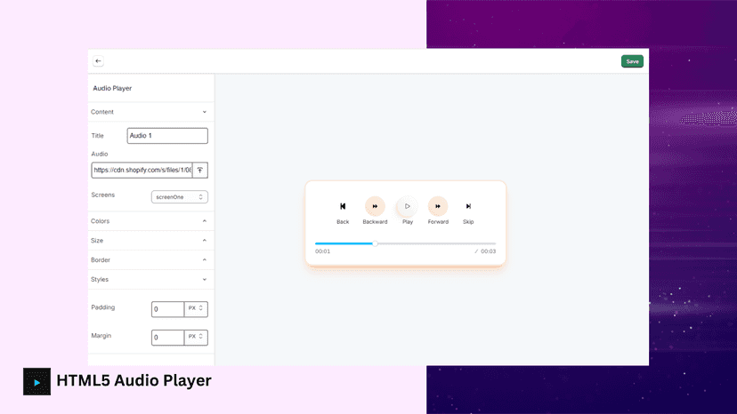 HTML5 audio player screen 1