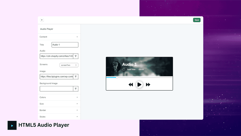 HTML5 audio player screen 2