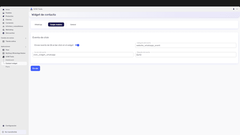 GOM Tools Contact Widget Google Analytics Settings