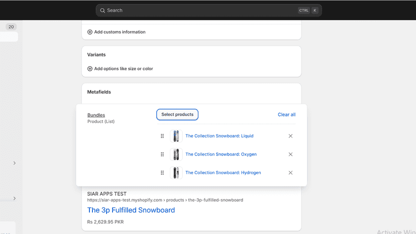 Product Metafields Data