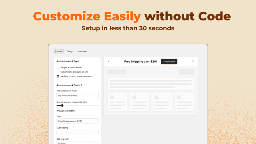 No Code Announcement Bar for Shopify