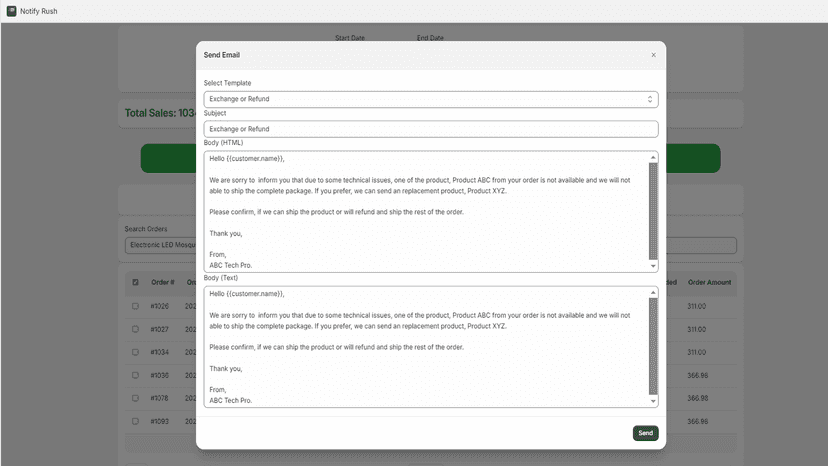 Notify Rush - Send Email