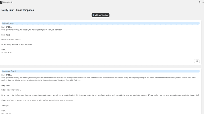 Notify Rush - Template