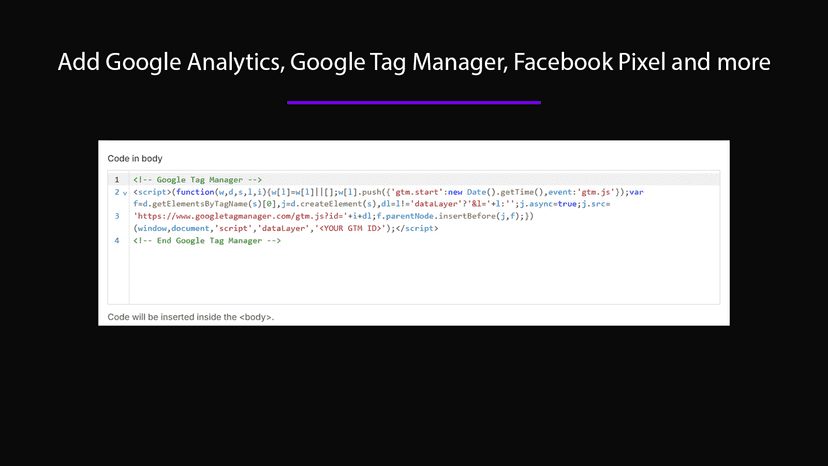 Add Google Analytics, Google Tag Manager, Facebook Pixel