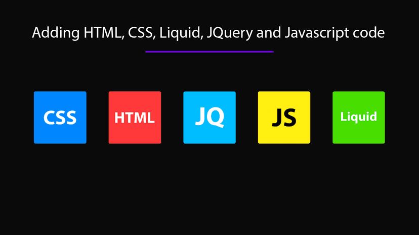 Adding HTML, CSS, Liquid, JQuery, and Javascript code.