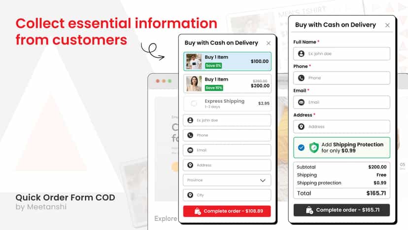 MIT Quick Order Form COD Collect information