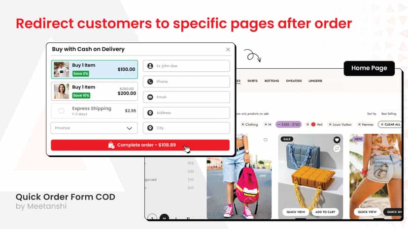 MIT Quick Order Form COD Redirect Customer to Specific Page