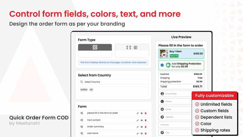 MIT Quick Order Form COD Control Custom Fields