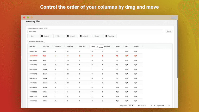 Modify column order by dragging and moving headers