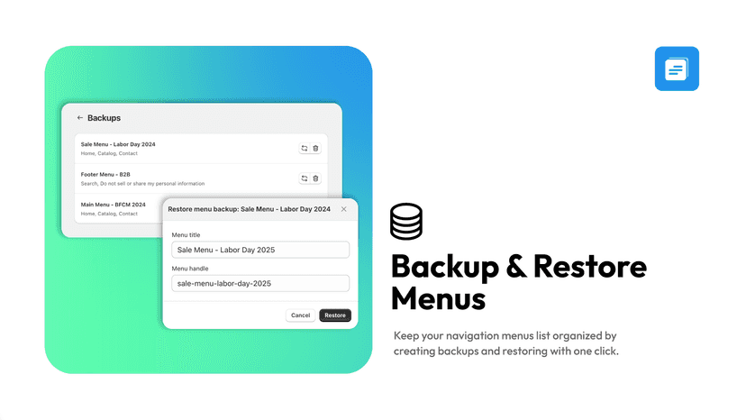 Backup & restore menus