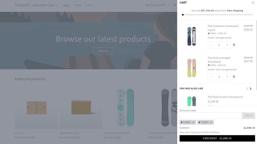 Cart drawer with multiple discount codes