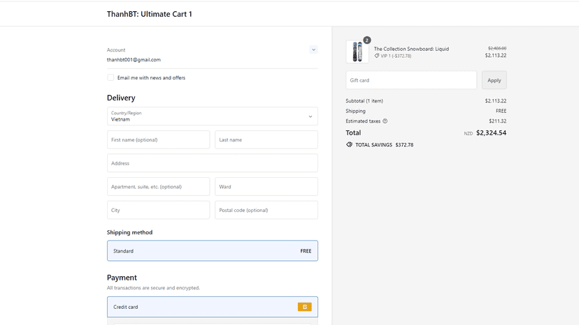 Checkout page with B2B discount
