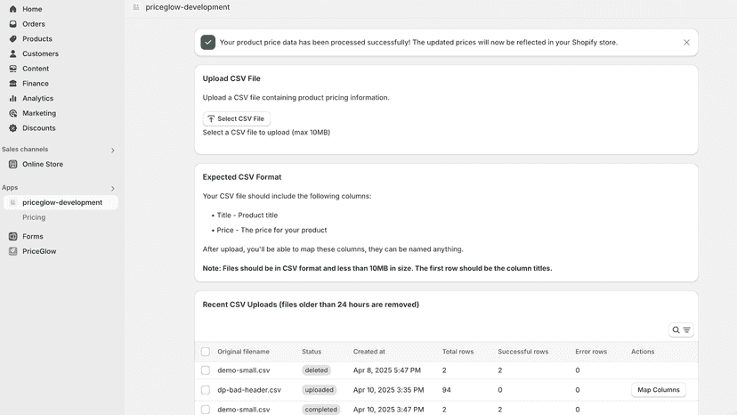 Find the result of any import from the main page