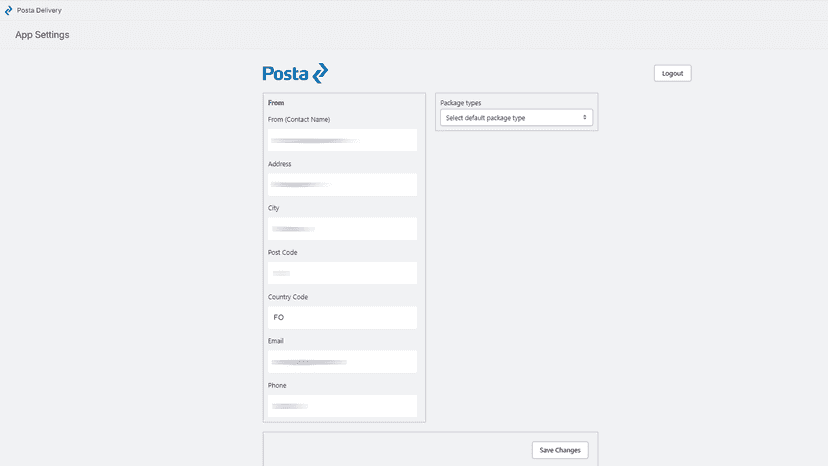 Set up the web shop pickup address and default packaging size