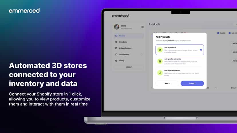 Automated 3D Stores – Sync seamlessly with Shopify inventory.
