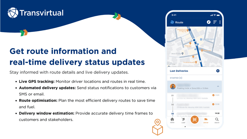 Get route information and real-time delivery status updates.