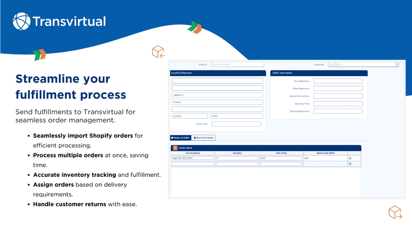 Send fulfillments to Transvirtual for smooth order management.