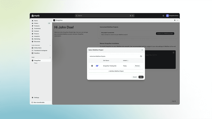 Connect to a Webflow project