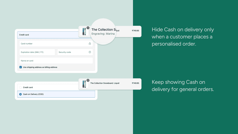 Hide cash on delivery for customised orders