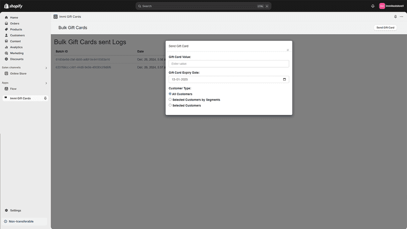 Form to send bulk gif cards