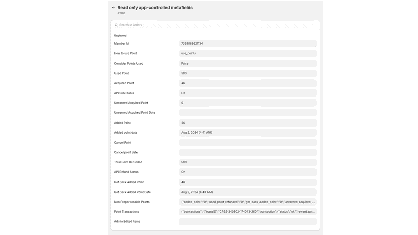 Admin CPSS Order Metafields