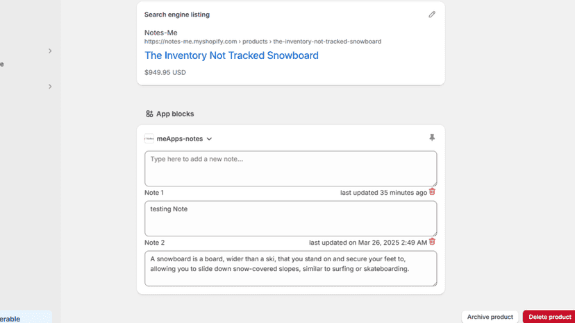 Manage, View and Delete Product notes