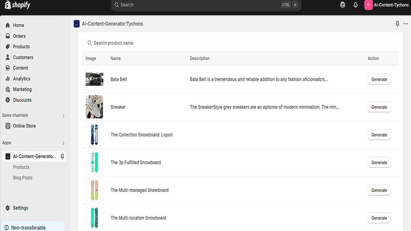 Products list with generate description