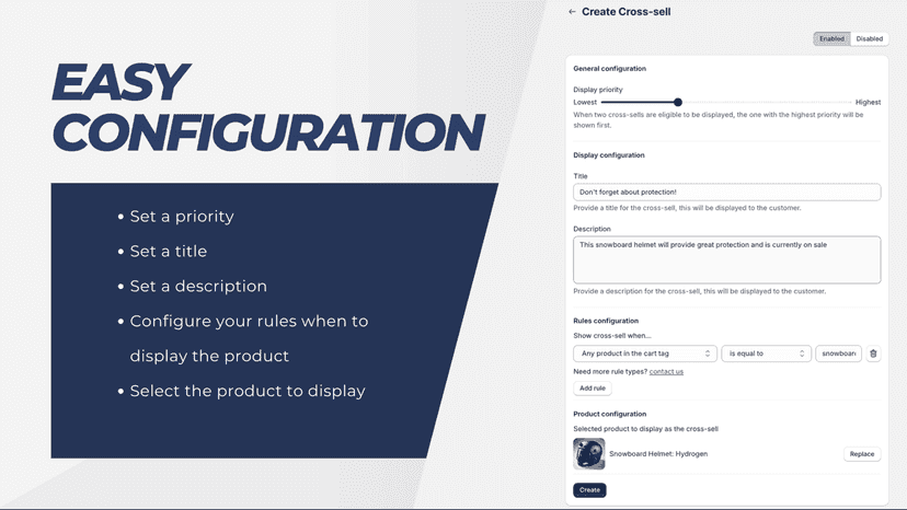easy to configure upsells and cross-sells