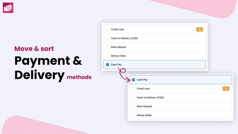 Move the payment and delivery methods