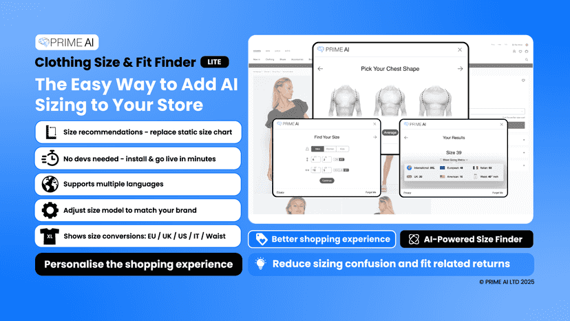Prime AI Fit Finder, boost CVR with AI powered size guidance