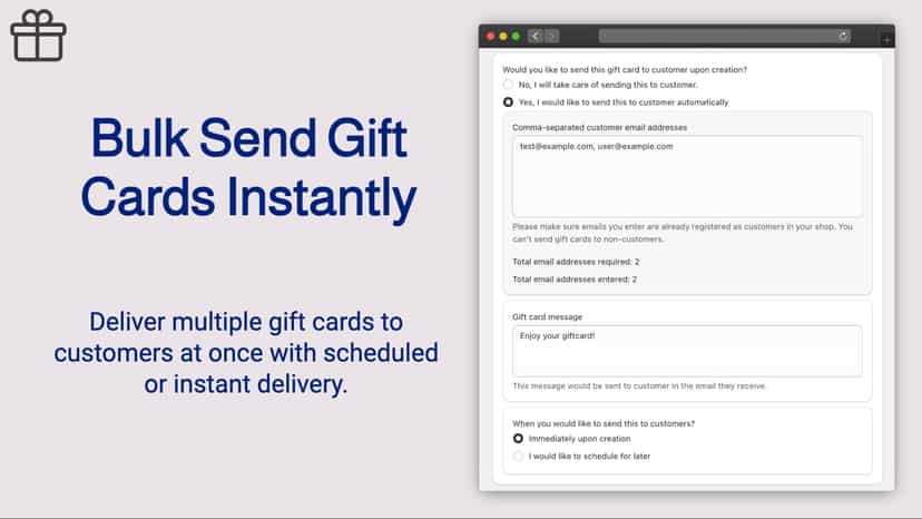 Bulk send gift cards instantly