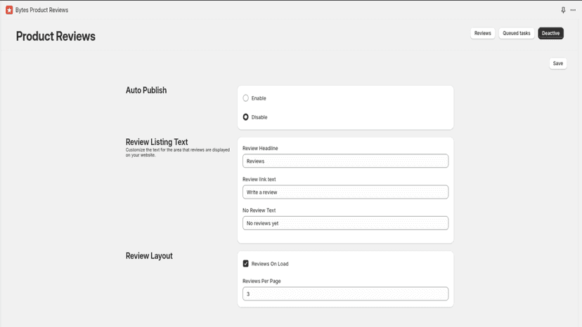 Settings for the review form