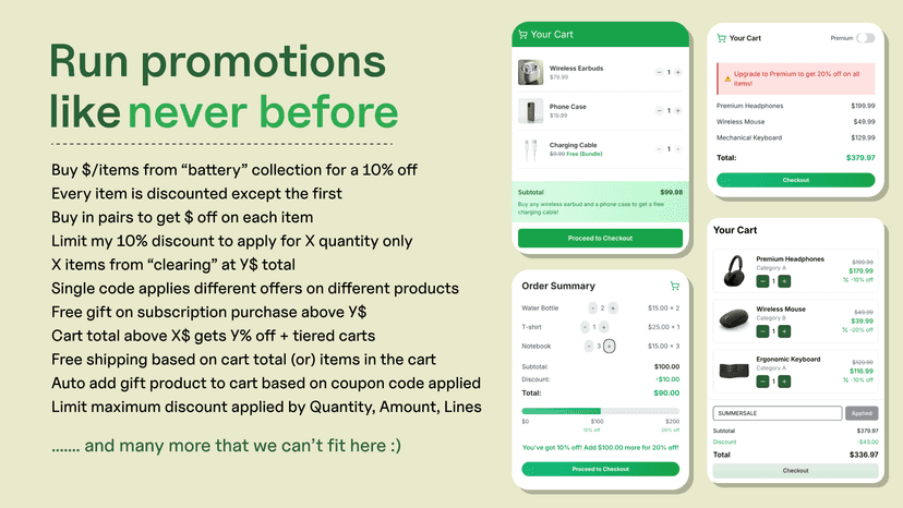 Build BxGy, Volume, Tiers, and any discount imaginable.