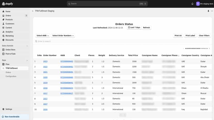 Orders list