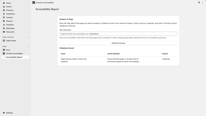 Generate accessibility report for a web page