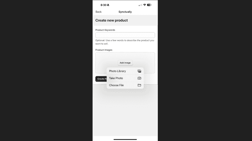 Upload image or take photo from camera.