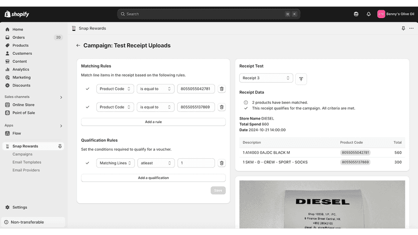 Setup your receipt rules