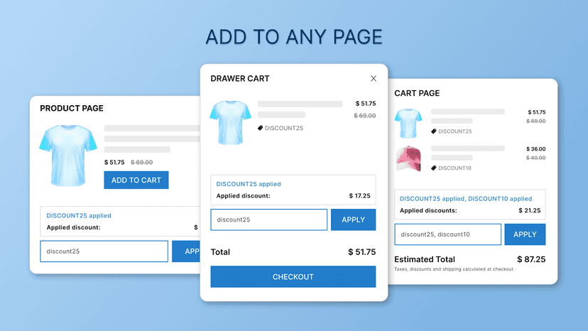 Add the Coupon Codes App anywhere in your Shopify store.