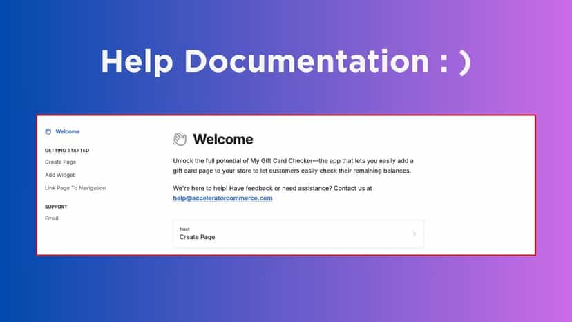 help docs for installing gift card checking app