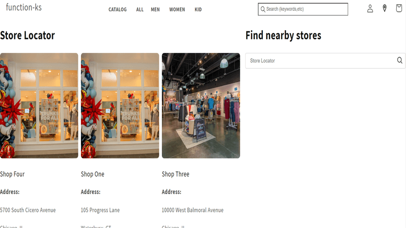 Landing page with stores listed