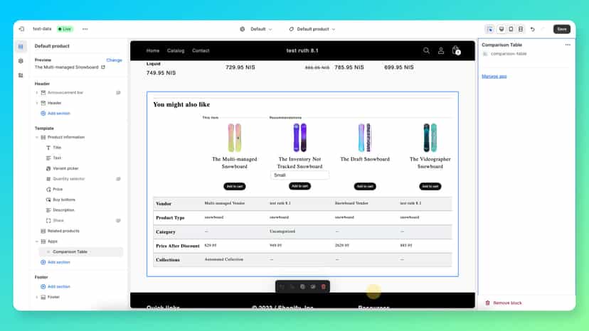 Place comparisons the table in your theme editor