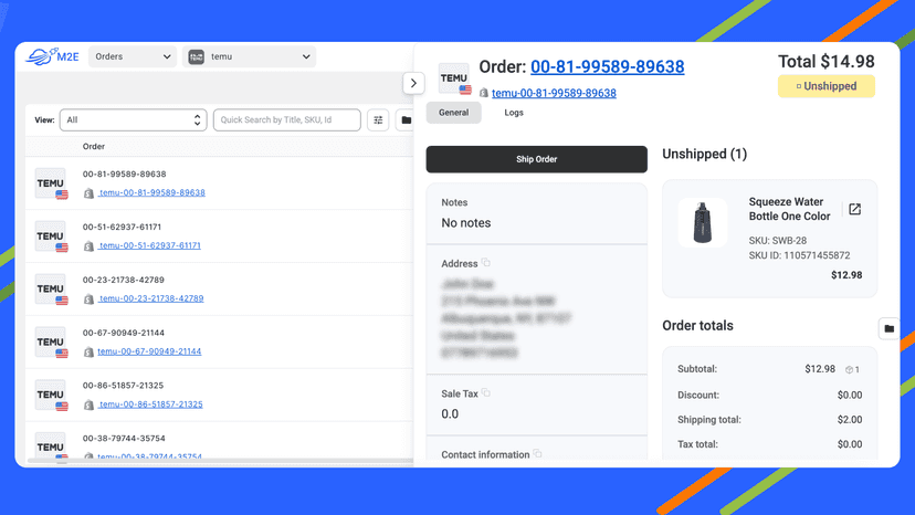 Order Management in M2E Cloud - Temu Importer
