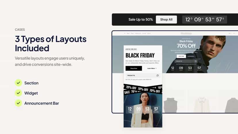 Includes section, widget, and announcement bar layouts.
