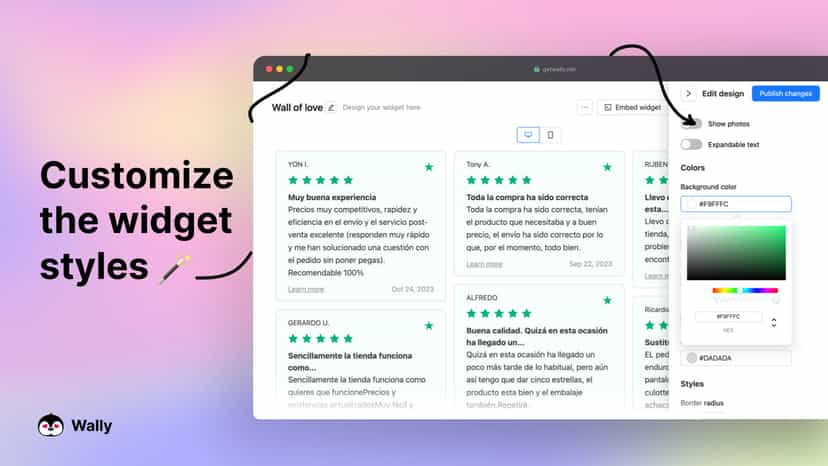 Customize the widget styles