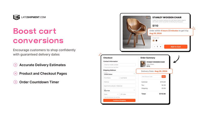 Estimated delivery dates on product and checkout pages